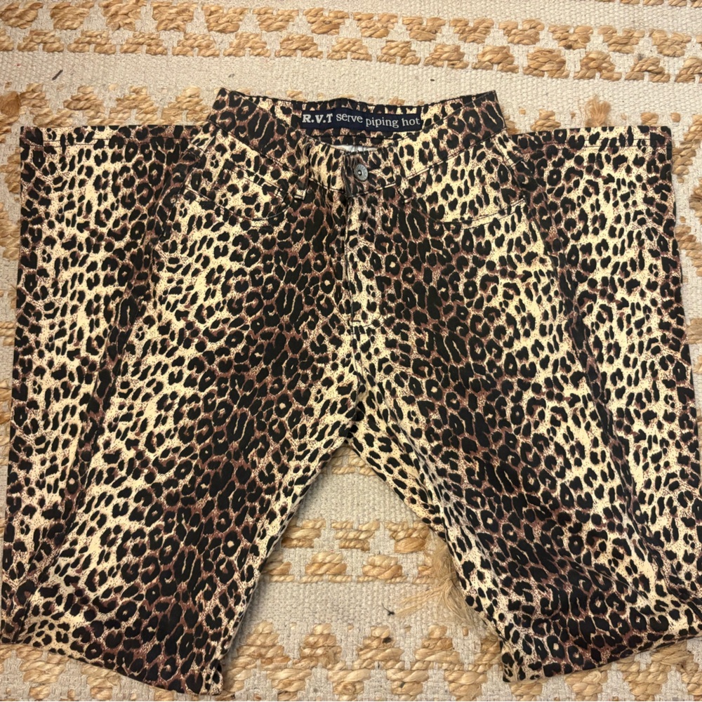 Vintage Leopard Print Subtle Flare Pants